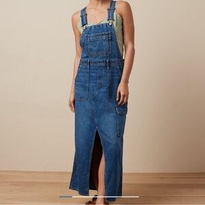 American Eagle Denim 90s Maxi Overall Dress Medium Wash